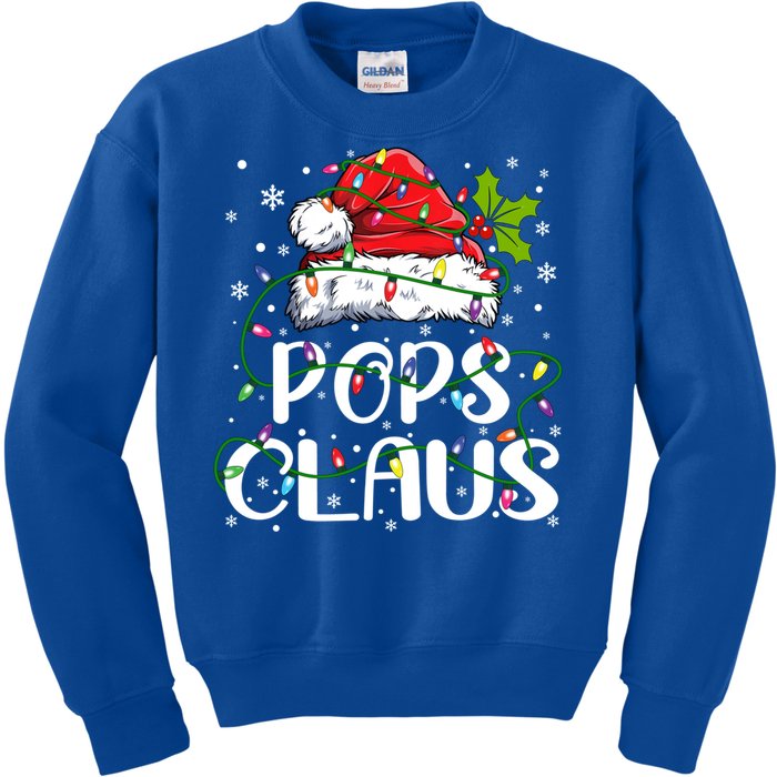 Pops Claus Christmas Santa Hat Matching Family Xmas Lights Gift Kids Sweatshirt