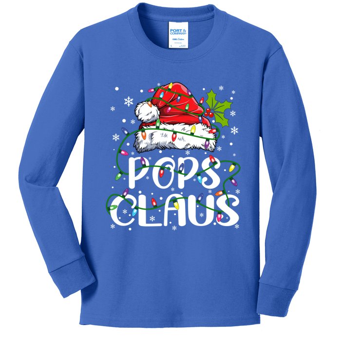 Pops Claus Christmas Santa Hat Matching Family Xmas Lights Gift Kids Long Sleeve Shirt