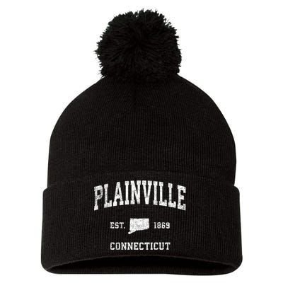 Plainville Connecticut Ct Vintage Athletic Sports Pom Pom 12in Knit Beanie