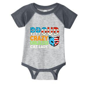 Proud Crazy Childless Cats Lady Cats Lover Usa Flag Infant Baby Jersey Bodysuit