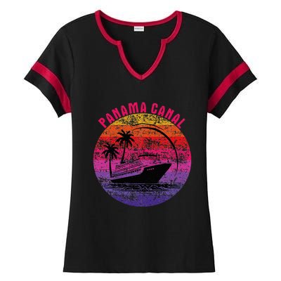 Panama Canal Cruise Retro Sunset Family Reunion Ladies Halftime Notch Neck Tee