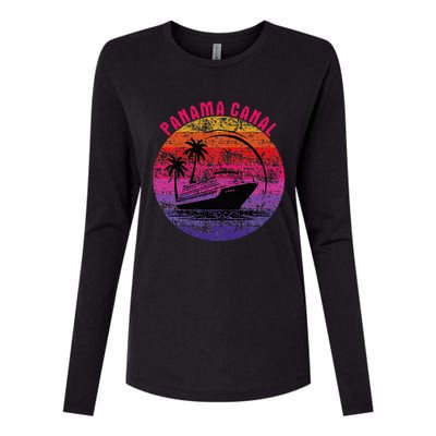 Panama Canal Cruise Retro Sunset Family Reunion Womens Cotton Relaxed Long Sleeve T-Shirt