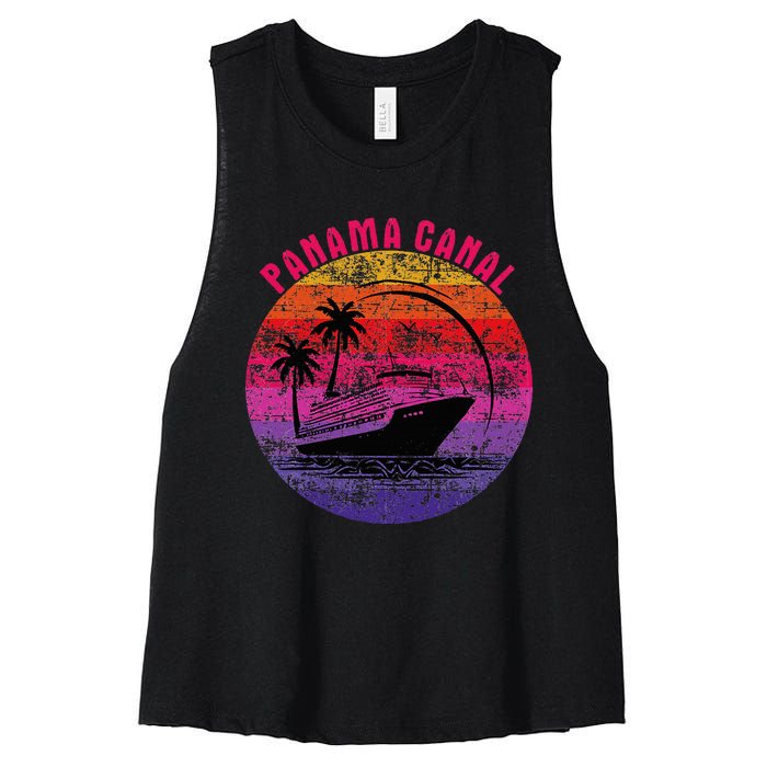 Panama Canal Cruise Retro Sunset Family Reunion Women's Racerback Cropped Tank