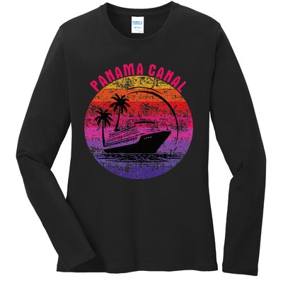 Panama Canal Cruise Retro Sunset Family Reunion Ladies Long Sleeve Shirt