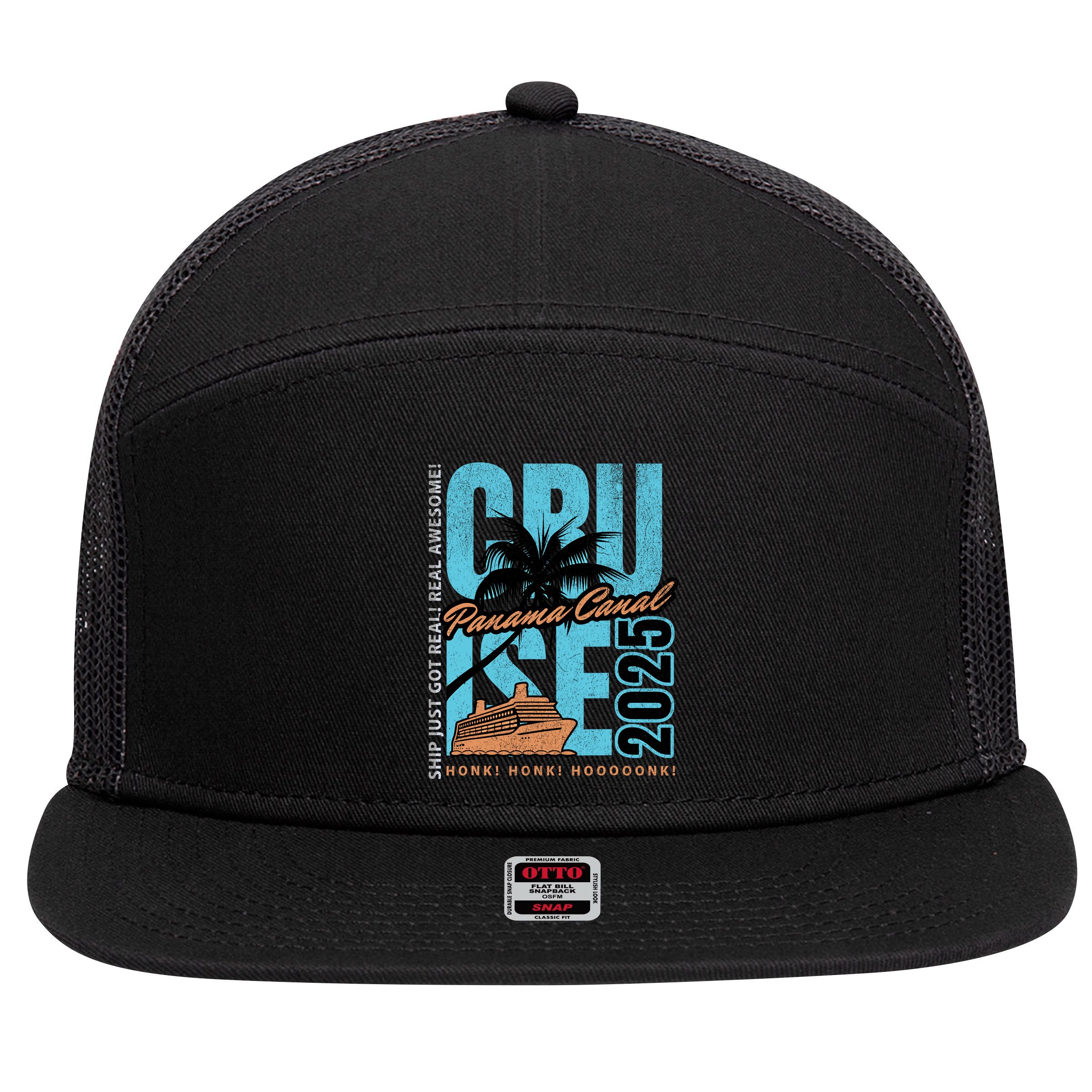 Panama Canal Cruise 2025 Funny Souvenir Palm Tree Vacation 7 Panel Mesh Trucker Snapback Hat