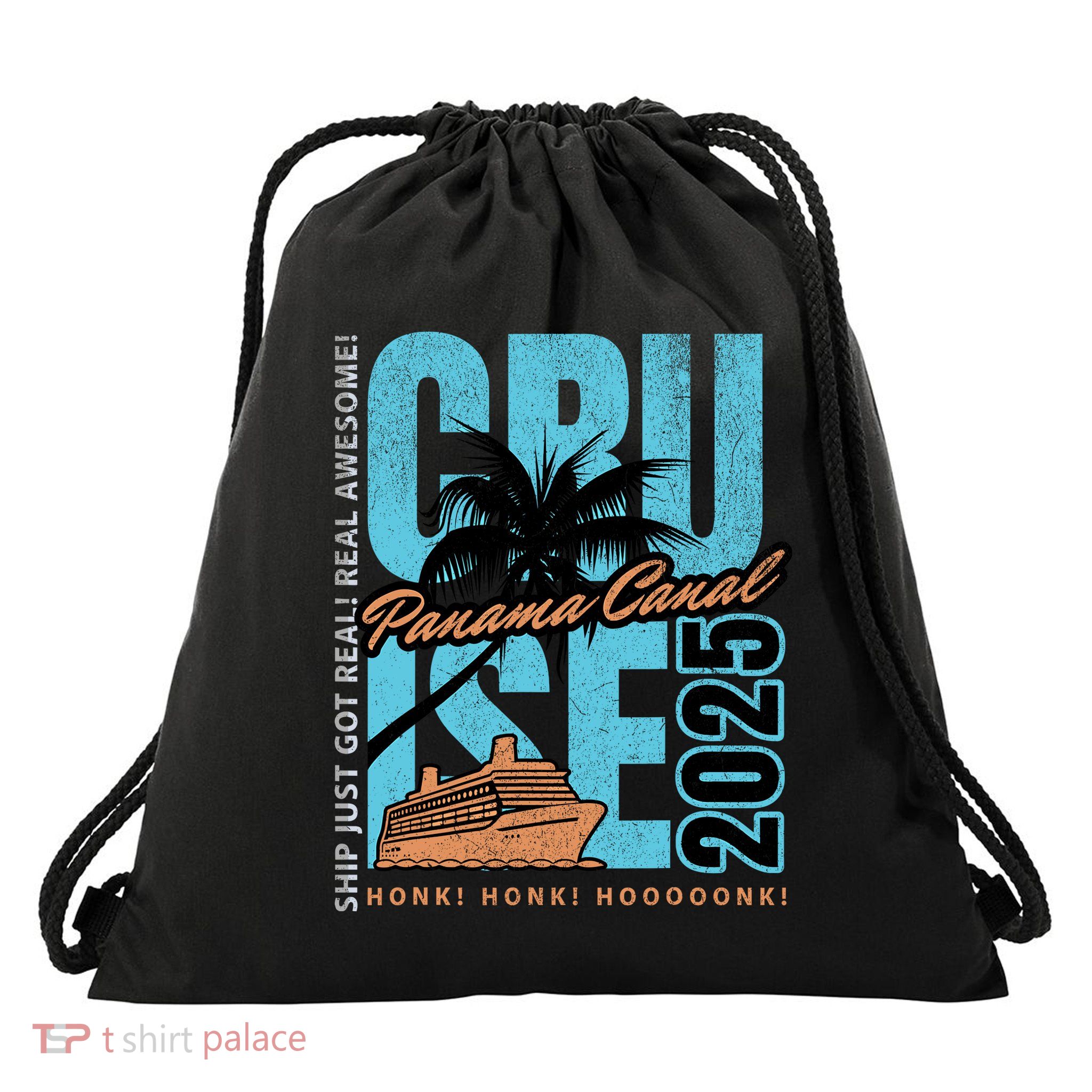 Panama Canal Cruise 2025 Funny Souvenir Palm Tree Vacation Drawstring Bag