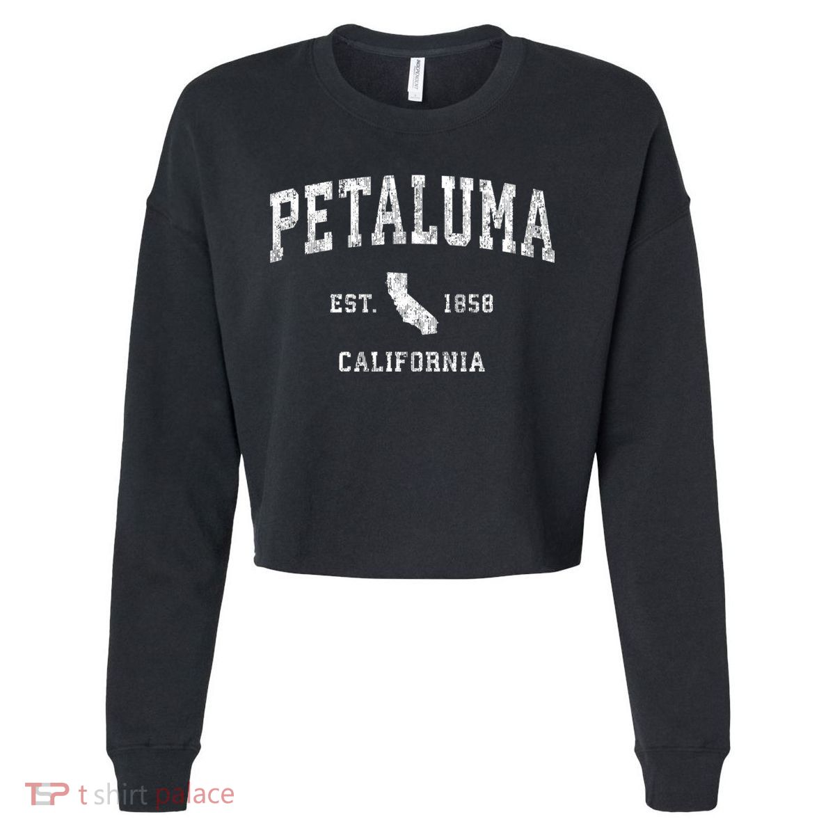 Petaluma California Ca Vintage Athletic Sports Cropped Pullover Crew