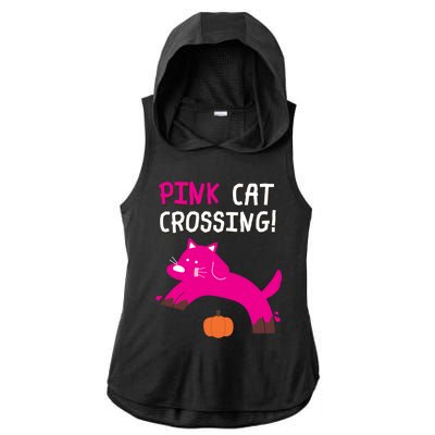 Pink Cat Crossing Pumskin Funny Halloween Gift Ladies PosiCharge Tri-Blend Wicking Draft Hoodie Tank