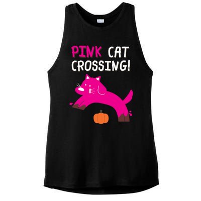 Pink Cat Crossing Pumskin Funny Halloween Gift Ladies PosiCharge Tri-Blend Wicking Tank