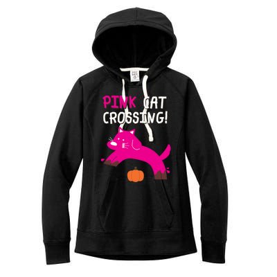 Pink Cat Crossing Pumskin Funny Halloween Gift Women's Fleece Hoodie