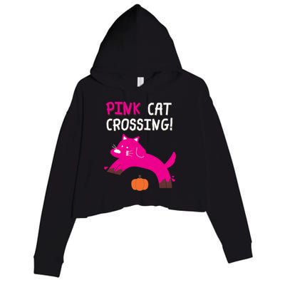 Pink Cat Crossing Pumskin Funny Halloween Gift Crop Fleece Hoodie