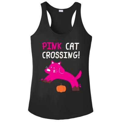 Pink Cat Crossing Pumskin Funny Halloween Gift Ladies PosiCharge Competitor Racerback Tank