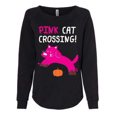 Pink Cat Crossing Pumskin Funny Halloween Gift Womens California Wash Sweatshirt