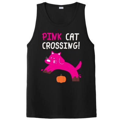 Pink Cat Crossing Pumskin Funny Halloween Gift PosiCharge Competitor Tank