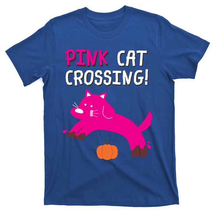 Pink Cat Crossing Pumskin Funny Halloween Gift T-Shirt