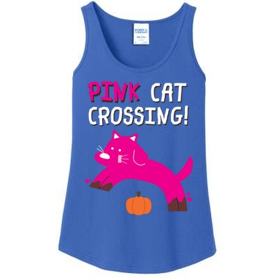 Pink Cat Crossing Pumskin Funny Halloween Gift Ladies Essential Tank