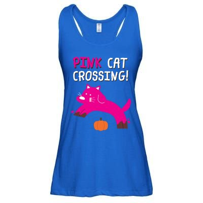 Pink Cat Crossing Pumskin Funny Halloween Gift Ladies Essential Flowy Tank