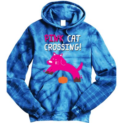 Pink Cat Crossing Pumskin Funny Halloween Gift Tie Dye Hoodie