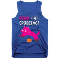 Pink Cat Crossing Pumskin Funny Halloween Gift Tank Top