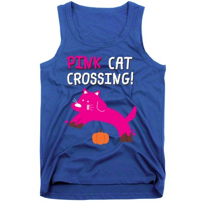 Pink Cat Crossing Pumskin Funny Halloween Gift Tank Top