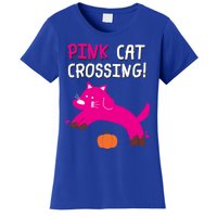 Pink Cat Crossing Pumskin Funny Halloween Gift Women's T-Shirt