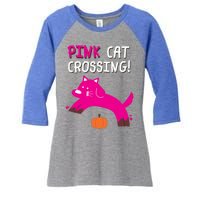 Pink Cat Crossing Pumskin Funny Halloween Gift Women's Tri-Blend 3/4-Sleeve Raglan Shirt