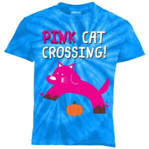 Pink Cat Crossing Pumskin Funny Halloween Gift Kids Tie-Dye T-Shirt