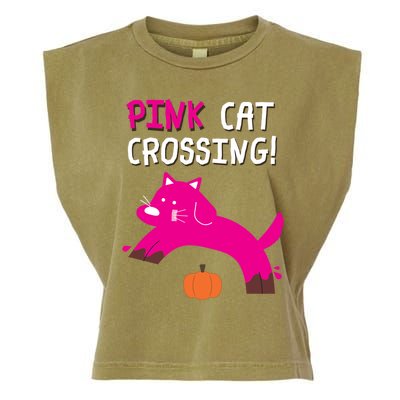 Pink Cat Crossing Pumskin Funny Halloween Gift Garment-Dyed Women's Muscle Tee