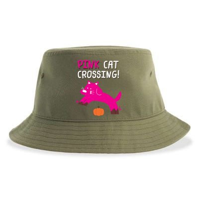 Pink Cat Crossing Pumskin Funny Halloween Gift Sustainable Bucket Hat