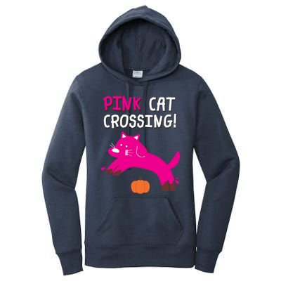 Pink Cat Crossing Pumskin Funny Halloween Gift Women's Pullover Hoodie