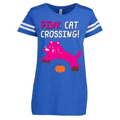 Pink Cat Crossing Pumskin Funny Halloween Gift Enza Ladies Jersey Football T-Shirt