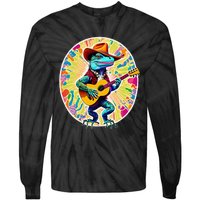 Psychedelic Country Cow Iguana Lizard Playing Guitar Tie-Dye Long Sleeve Shirt