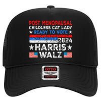 Postmenopausal Childless Cat Lady Ready To Vote Kamala High Crown Mesh Back Trucker Hat