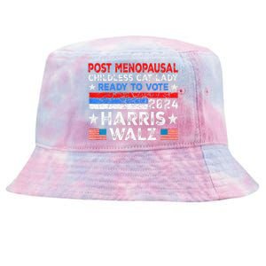 Postmenopausal Childless Cat Lady Ready To Vote Kamala Tie-Dyed Bucket Hat