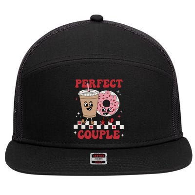 Perfect Couple Coffee Donut Groovy Retro Valentine's Day Great Gift 7 Panel Mesh Trucker Snapback Hat