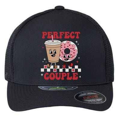 Perfect Couple Coffee Donut Groovy Retro Valentine's Day Great Gift Flexfit Unipanel Trucker Cap