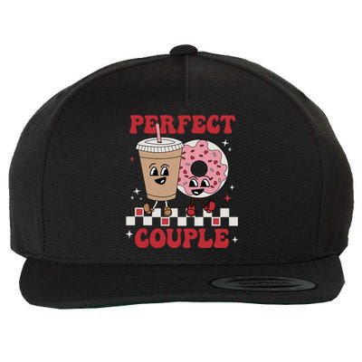 Perfect Couple Coffee Donut Groovy Retro Valentine's Day Great Gift Wool Snapback Cap