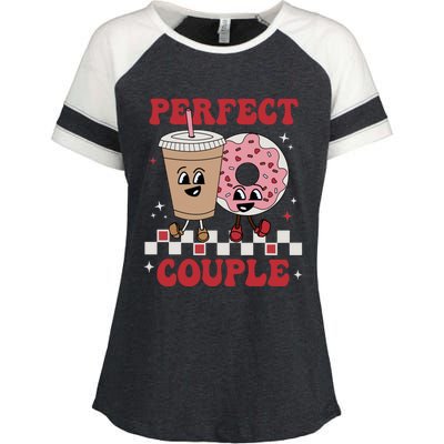 Perfect Couple Coffee Donut Groovy Retro Valentine's Day Great Gift Enza Ladies Jersey Colorblock Tee