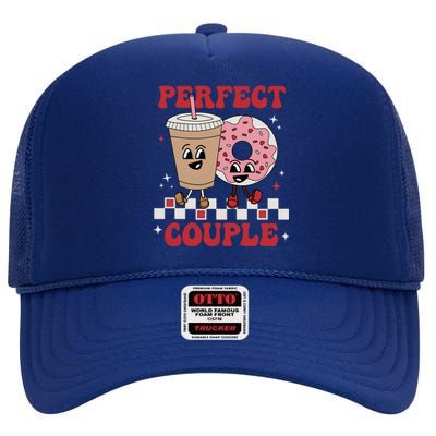 Perfect Couple Coffee Donut Groovy Retro Valentine's Day Great Gift High Crown Mesh Back Trucker Hat