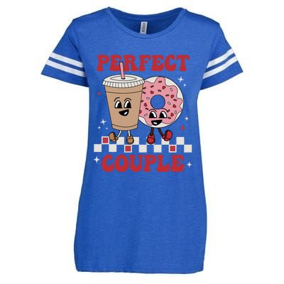 Perfect Couple Coffee Donut Groovy Retro Valentine's Day Great Gift Enza Ladies Jersey Football T-Shirt