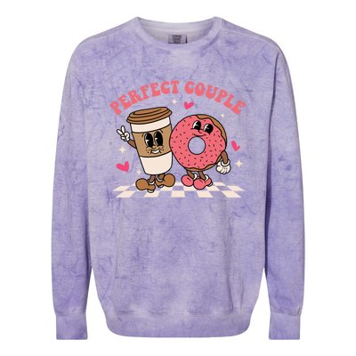 Perfect Couple Coffee Donut Groovy Retro Valentine's Day Cool Gift Colorblast Crewneck Sweatshirt