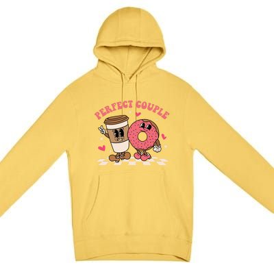 Perfect Couple Coffee Donut Groovy Retro Valentine's Day Cool Gift Premium Pullover Hoodie