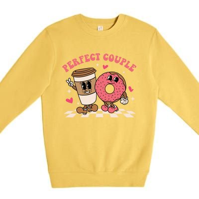 Perfect Couple Coffee Donut Groovy Retro Valentine's Day Cool Gift Premium Crewneck Sweatshirt