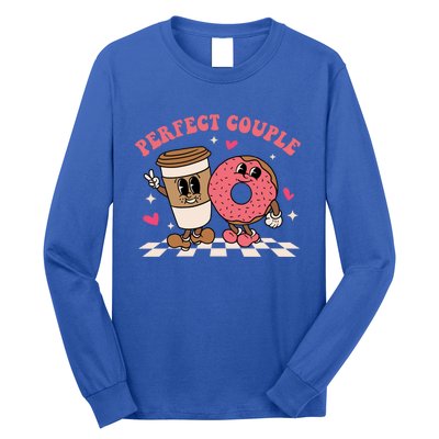 Perfect Couple Coffee Donut Groovy Retro Valentine's Day Cool Gift Long Sleeve Shirt