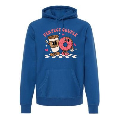 Perfect Couple Coffee Donut Groovy Retro Valentine's Day Cool Gift Premium Hoodie