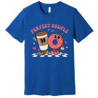 Perfect Couple Coffee Donut Groovy Retro Valentine's Day Cool Gift Premium T-Shirt