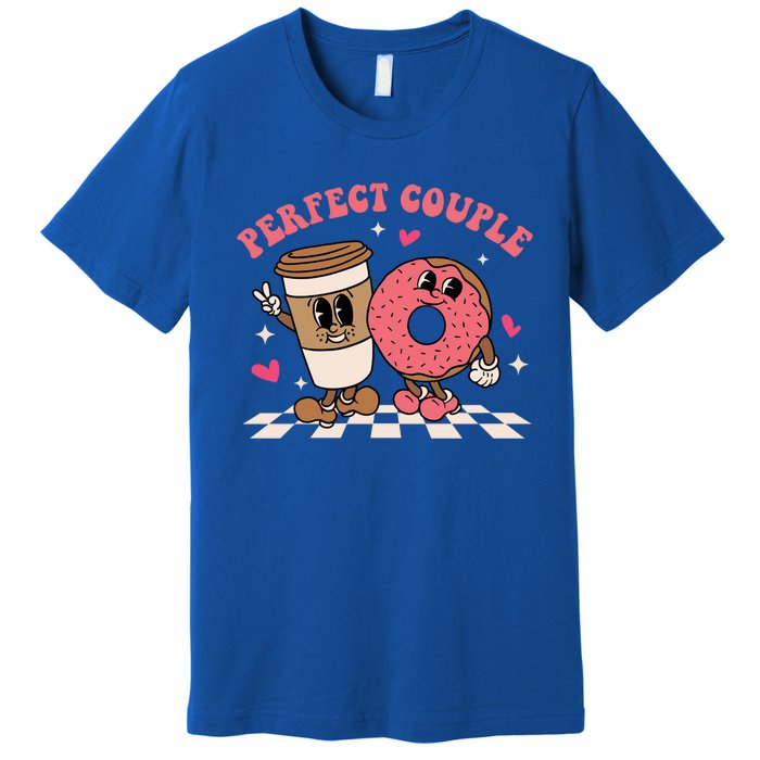 Perfect Couple Coffee Donut Groovy Retro Valentine's Day Cool Gift Premium T-Shirt