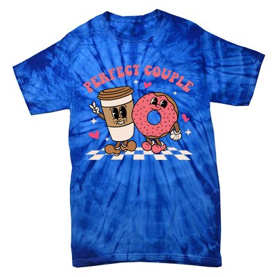 Perfect Couple Coffee Donut Groovy Retro Valentine's Day Cool Gift Tie-Dye T-Shirt