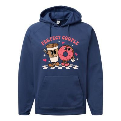 Perfect Couple Coffee Donut Groovy Retro Valentine's Day Cool Gift Performance Fleece Hoodie