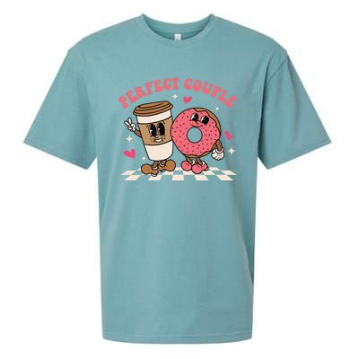 Perfect Couple Coffee Donut Groovy Retro Valentine's Day Cool Gift Sueded Cloud Jersey T-Shirt